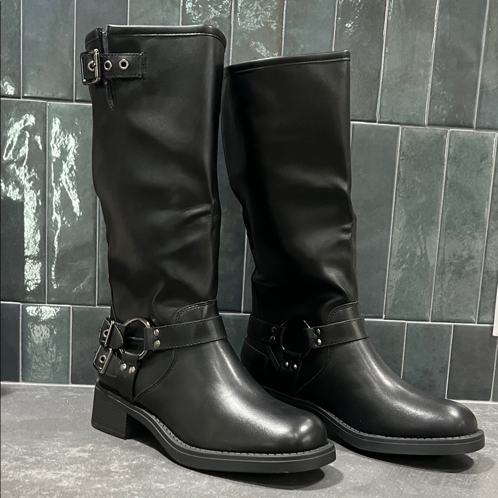 Black Knee-High Harness Boots
